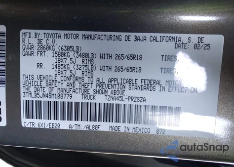 2025 Toyota Tacoma Limited from USA, damaged, VIN 3TMLB5JN4SM108779